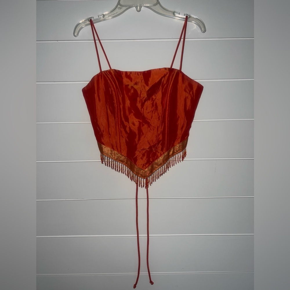 Bejeweled lace-up cropped cami